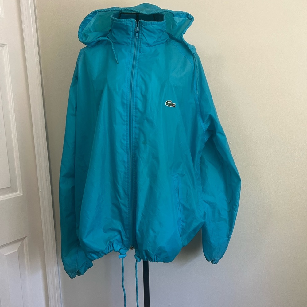 Vintage Lacoste Blue Raincoat with Hood and Zipper